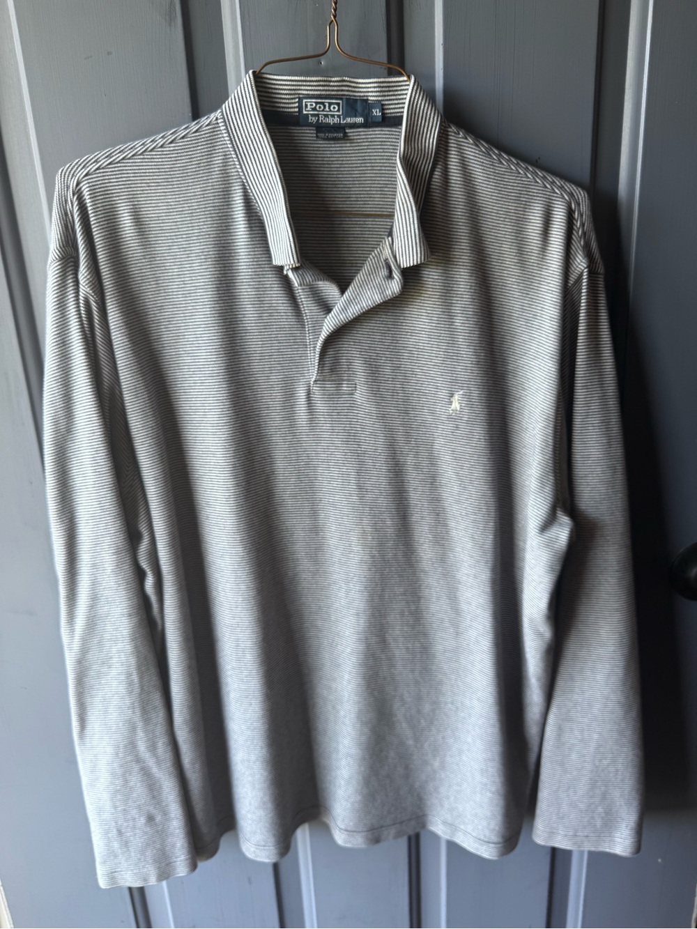 Polo by Ralph Lauren Men's Navy/Gray Striped Long-Sleeve Polo